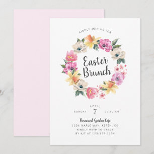 Waterverf Lente Bloemenkrans Pasen Brunch Kaart