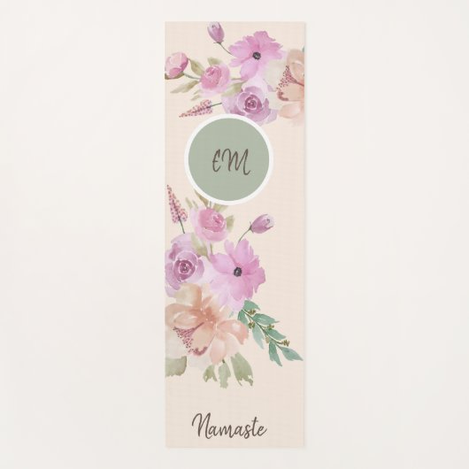 Waterverf lente bloemmotief monogram yogamat (Voorkant)
