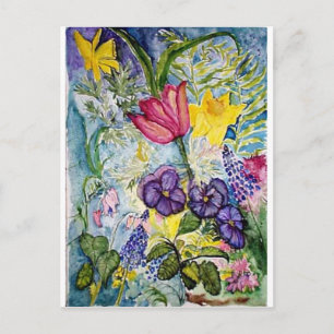 Waterverf lente-Floral Briefkaart