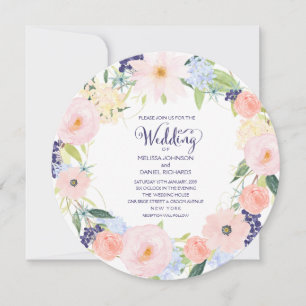 Waterverf lente Floral Wreath Wedding Uitnodiging