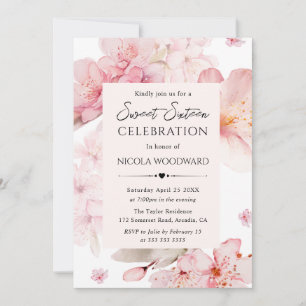 Waterverf lente kersenbloesem Sweet Sixteen Kaart