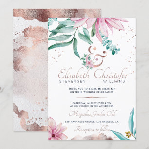 Waterverf Lente Roze Bloemen Roos Goud Ampersand Kaart