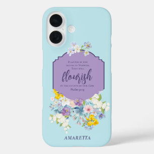 Waterverf lentebloemen Bijbelvers gepersonaliseerd iPhone 16 Hoesje