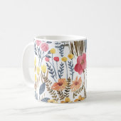 Waterverf lentebloemen, levendig naadloos patroon koffiemok (Voorkant links)