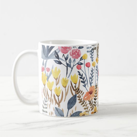 Waterverf lentebloemen, levendig naadloos patroon koffiemok (Links)