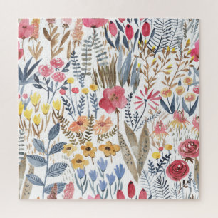 Waterverf lentebloemen, levendig naadloos patroon legpuzzel