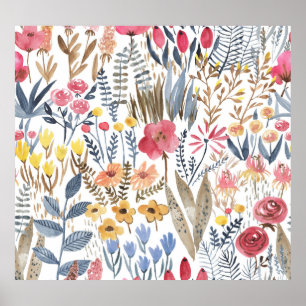 Waterverf lentebloemen, levendig naadloos patroon poster