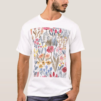 Waterverf lentebloemen, levendig naadloos patroon t-shirt