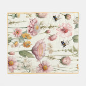 Waterverf lentebloemen roze gele bijen fleece deken (Voorkant (Horizontaal))