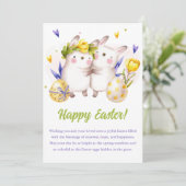 Waterverf Lentekonijn BloemenPasen Feestdagenkaart (Staand voorkant)