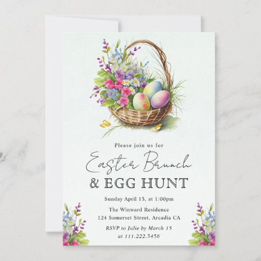 Waterverf lentevloeren paasmandje Brunch Kaart (Voorkant)