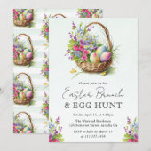 Waterverf lentevloeren paasmandje Brunch Kaart (Voorkant / Achterkant)