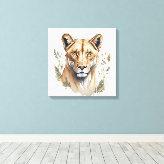 Waterverf Leoness Canvas Afdruk (Insitu (Houten vloer))