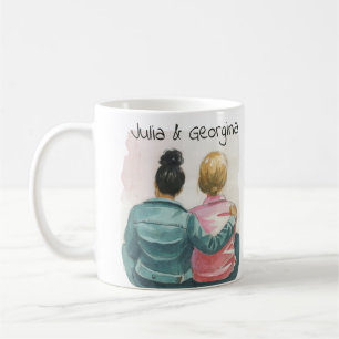 Waterverf Lesbisch Paar Gepersonaliseerd Koffiemok