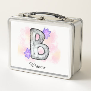 Waterverf letter B met paarse bloemen