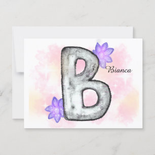 Waterverf letter B met paarse bloemen Briefkaart