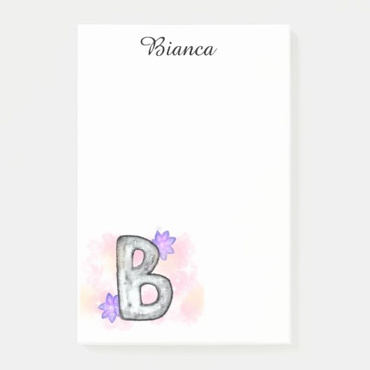 Waterverf letter B met paarse bloemen Post-it® Notes (Voorkant)