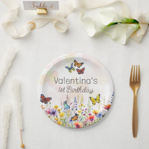 Waterverf Leuk Kleurrijke Wildbloemen & Vlinders Papieren Bordje