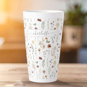 Waterverf Leuke Bloemige Wilde Bloemen Patroon Latte Mok