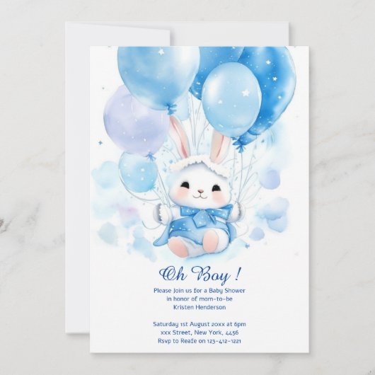 Waterverf Leuke Bunny Baby shower Uitnodiging (Voorkant)