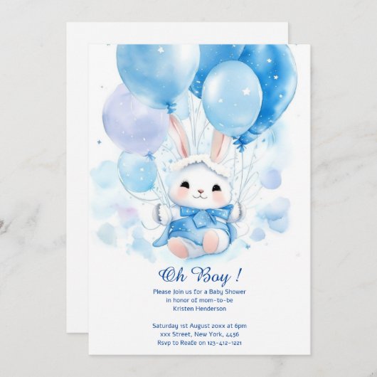 Waterverf Leuke Bunny Baby shower Uitnodiging (Voorkant / Achterkant)