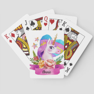 Waterverf Leuke Eenhoorn Hart Aangepaste Naam Pokerkaarten
