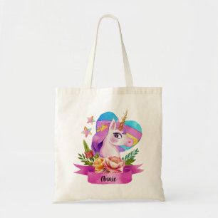 Waterverf Leuke Eenhoorn Hart Aangepaste Naam Tote Bag