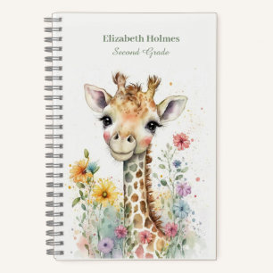 Waterverf Leuke Giraffe met Bloemen Notitieboek