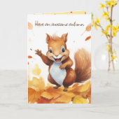 Waterverf Leuke herfst eekhoorn Kaart (Gele Bloem)