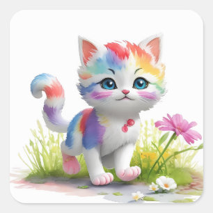 Waterverf Leuke kat Vierkante Sticker