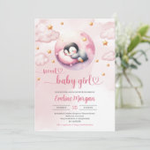 Waterverf leuke pinguïn meisje baby shower kaart (Staand voorkant)