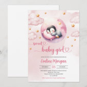 Waterverf leuke pinguïn meisje baby shower kaart (Voorkant / Achterkant)