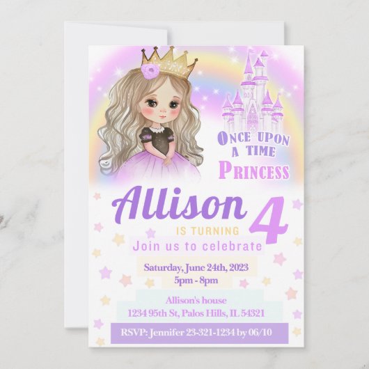 Waterverf leuke prinses verjaardagsuitnodiging kaart (Voorkant)