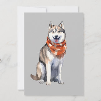 Waterverf Leuke Siberische Husky Dog Feestdagenkaart