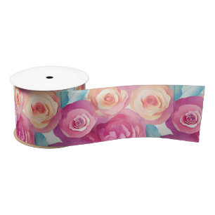 Waterverf Levendig Geschilderde Roze Lente Bloemen Lint