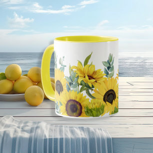 Waterverf levendig Zonnebloem geel Zomer Mok