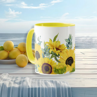 Waterverf levendig Zonnebloem geel Zomer Mok