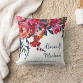 Waterverf Levendige Boho Chique Rode Marine Bloeme Kussen (Deken)