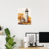Waterverf Levendige Kust Herfst Vuurtoren Scene Poster (Thuiskantoor)