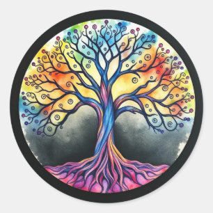 Waterverf levensloop ronde sticker