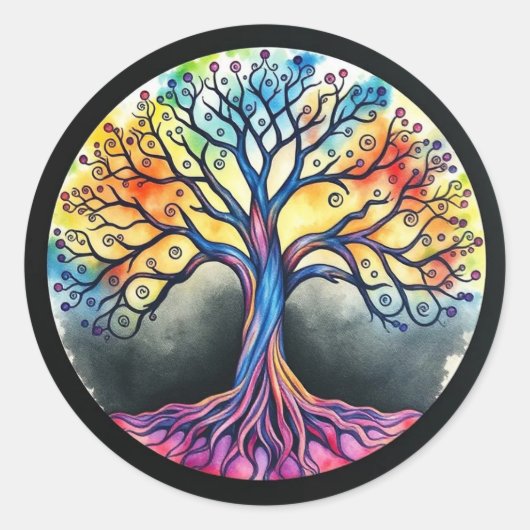 Waterverf levensloop ronde sticker (Voorkant)