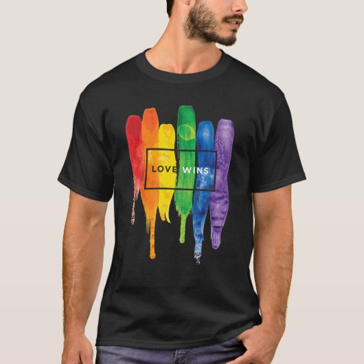 Waterverf LGBT Love Wins Rainbow Paint Typografi T-shirt (Voorkant)