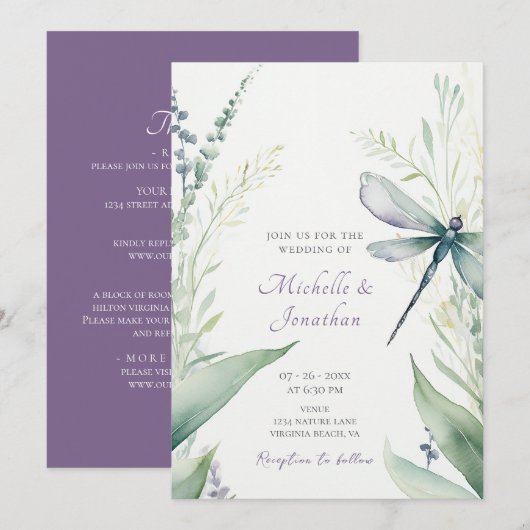 Waterverf libel | Groen in één bruiloft Kaart (Voorkant / Achterkant)