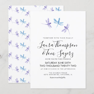 Waterverf Libelle Elegant Schrift Huwelijk Kaart