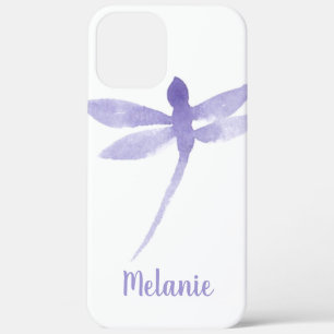 Waterverf Libellen Paarse Geborduurde Naam iPhone 12 Pro Max Hoesje