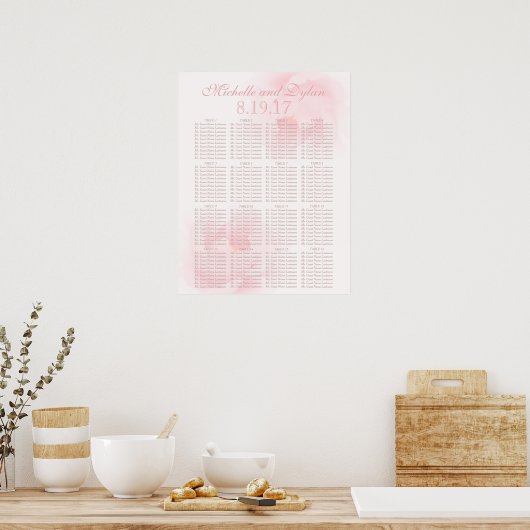 Waterverf Licht roze pony Wedding Seating Chart Poster (Keuken)