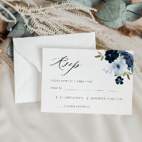 waterverf lichtblauwe florale navy RSVP-kaart