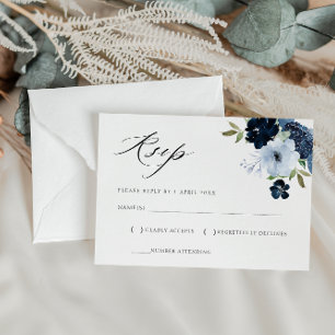 waterverf lichtblauwe florale navy RSVP-kaart RSVP Kaartje