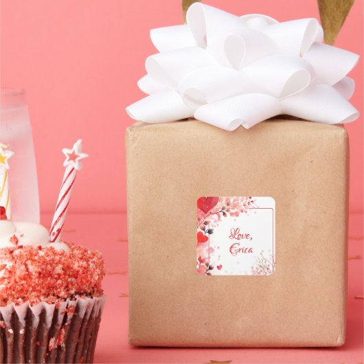 Waterverf Liefde | Aangepast Vierkante Sticker (Feest)