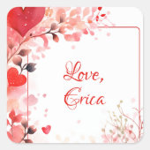 Waterverf Liefde | Aangepast Vierkante Sticker (Voorkant)